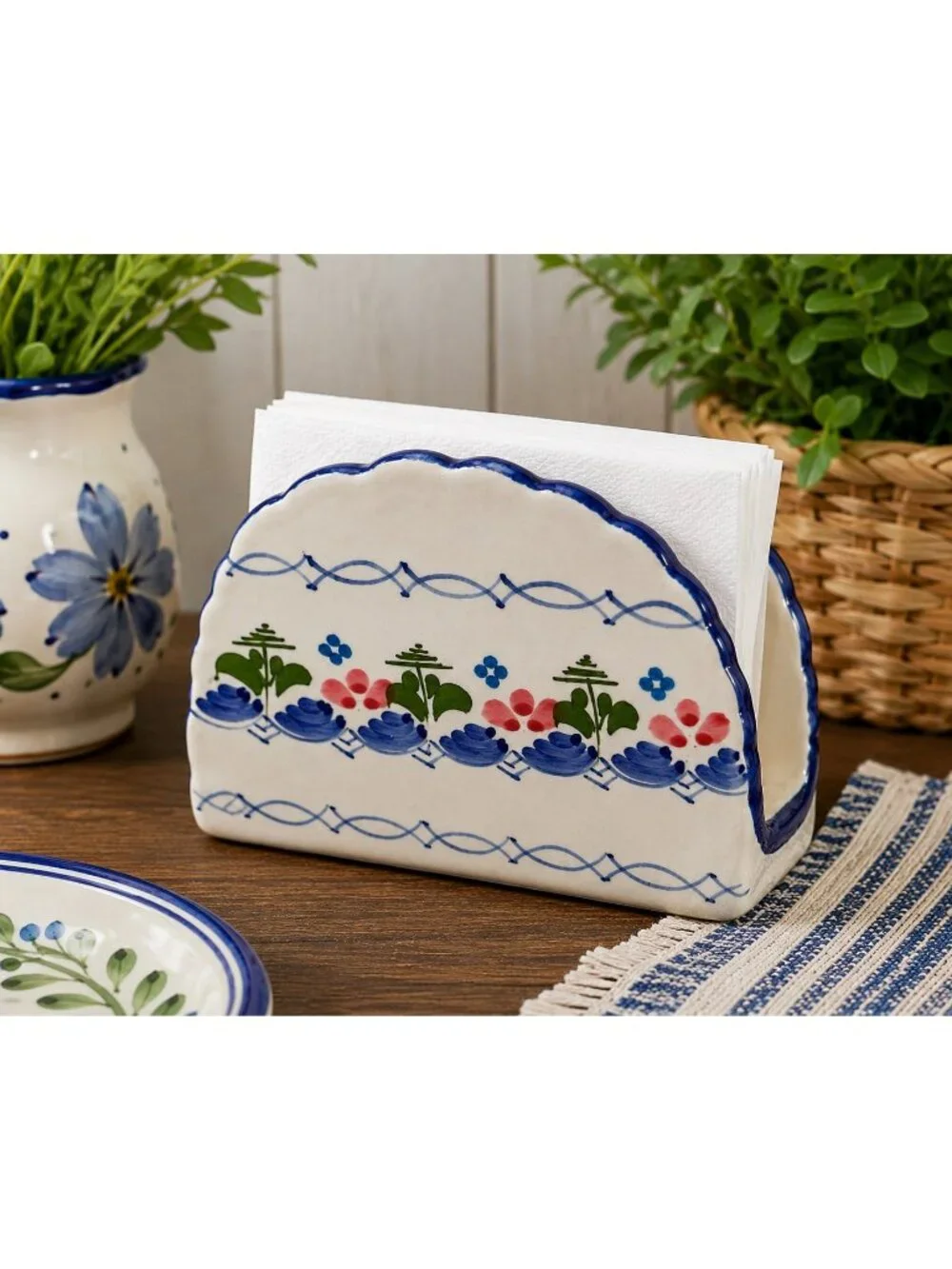 Vintage Monique Spain Hand Painted Ceramic Napkin Holder Spanish Pottery Floral